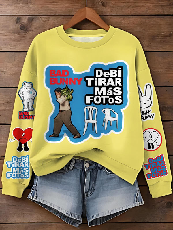 Bad Bunny New Album Dtmf Printed Long Sleeve Casual Top