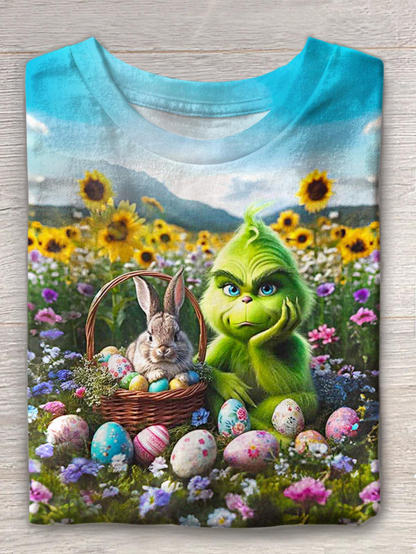 Easter Bunny Cartoon Character Printed Crew Neck T-shirt