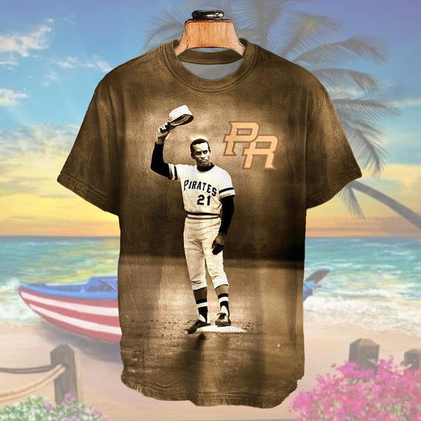 Puerto Rican Baseball Print Crew Neck T-shirt