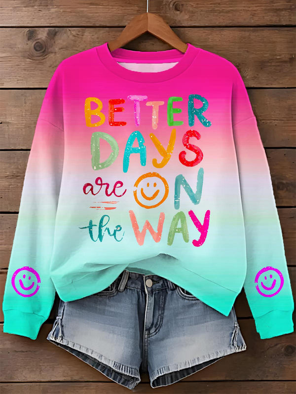 Better Days Are On The Way Boho Hippie Printed Long Sleeve Casual Top