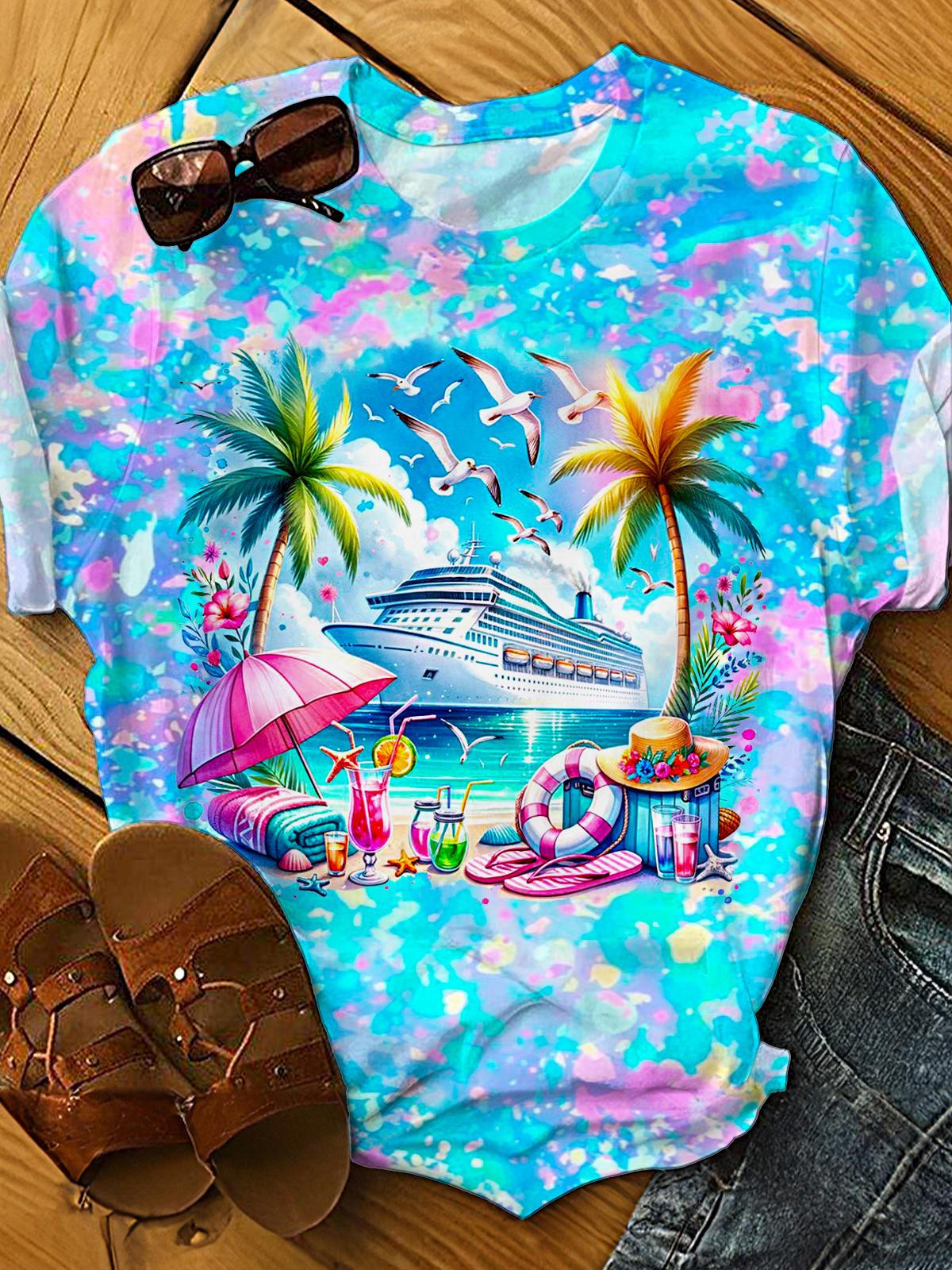 Camiseta de cuello redondo para vacaciones de crucero de verano