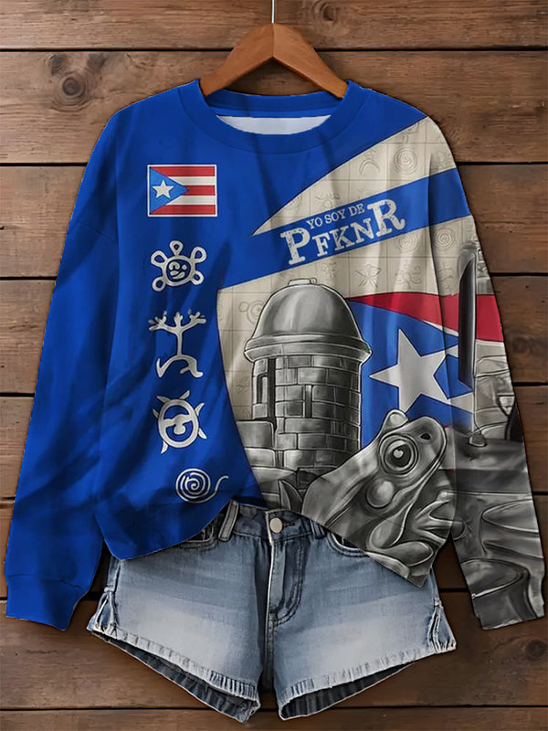Flag of Puerto Rico Printed Long Sleeve Casual Top