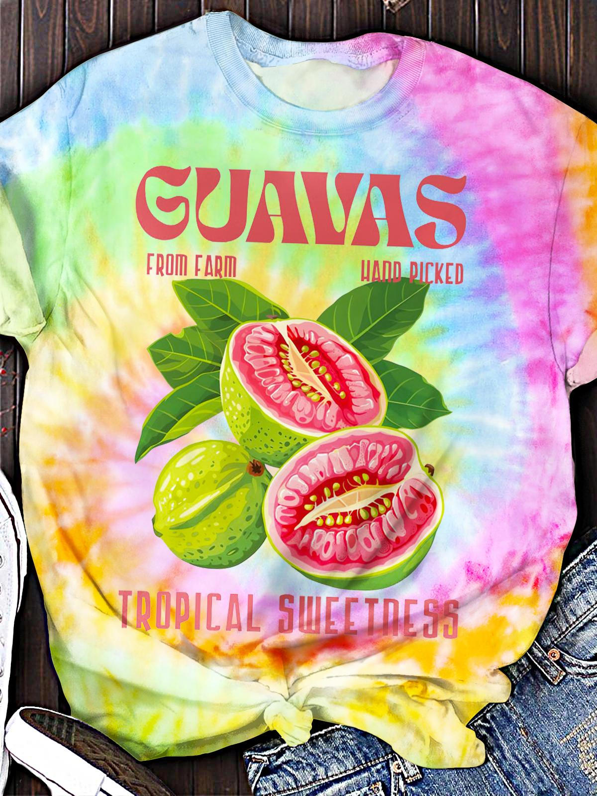 Summer Refreshing Guava Print Crew Neck T-shirt
