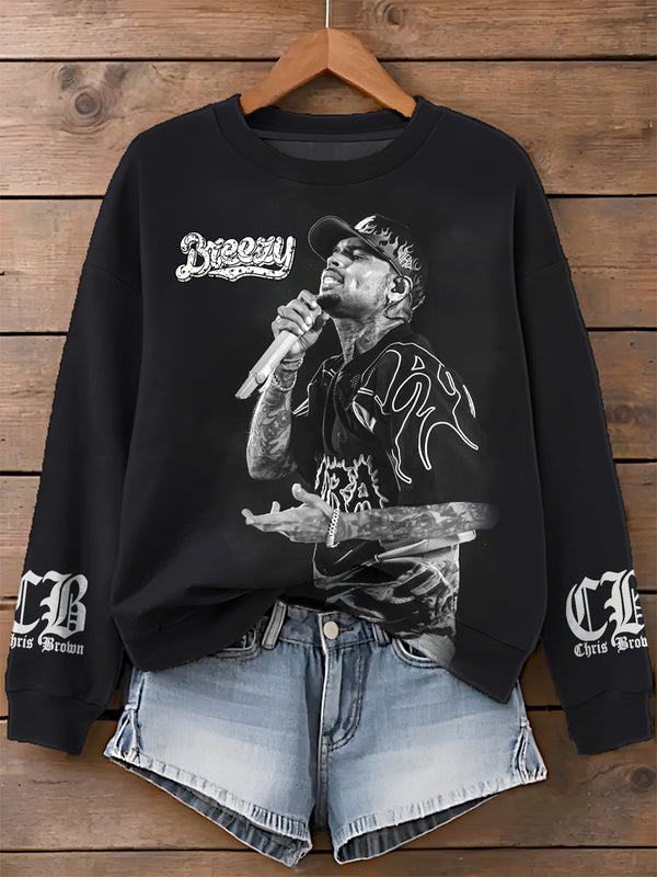 Chris Brown Breezy Bowl XX Printed Long Sleeve Casual Top