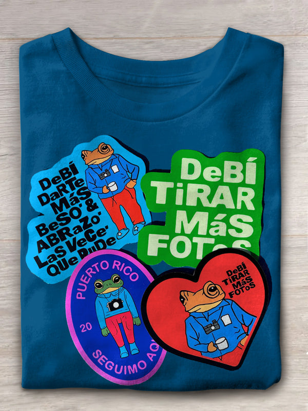 Debi Tirar Mas Fotos Music Frog Print Casual T-shirt