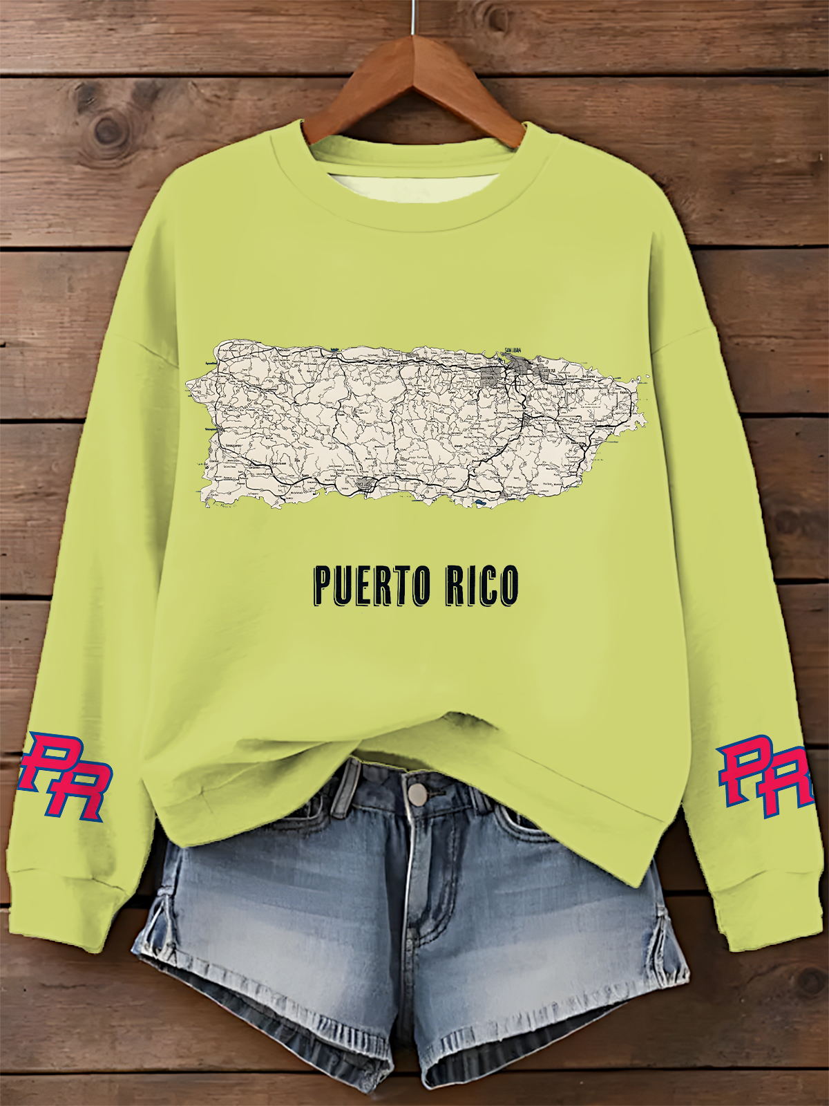 Puerto Rico Road Map Printed Long Sleeve Casual Top