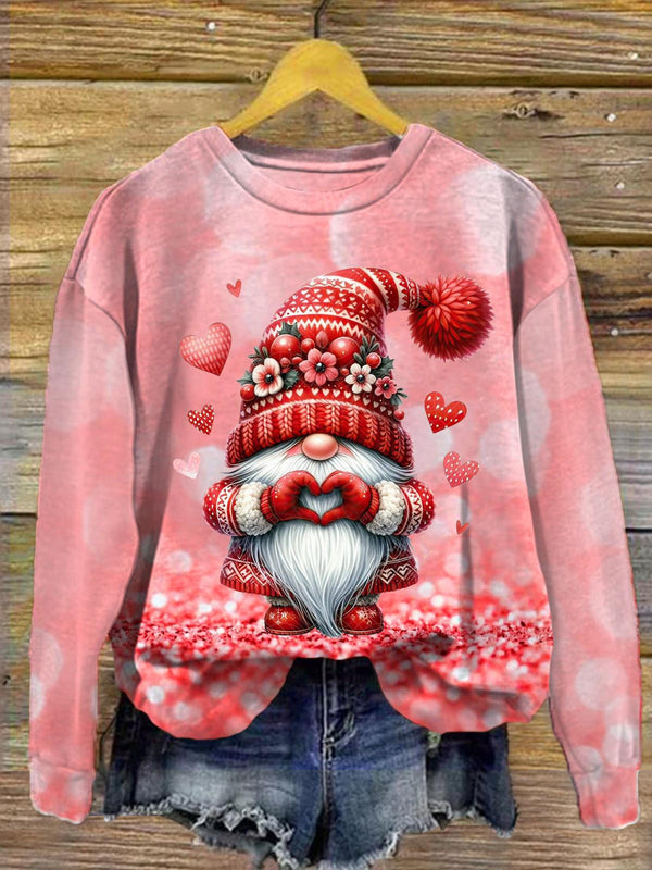 Valentine Gnome Printed Long Sleeve Casual Top