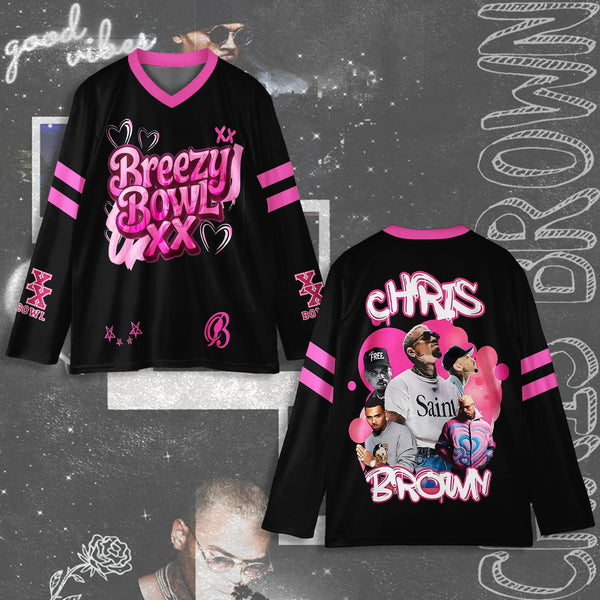 Chris Brown Breezy Bowl XX Tour 2025 Print V-Neck Long Sleeve Top