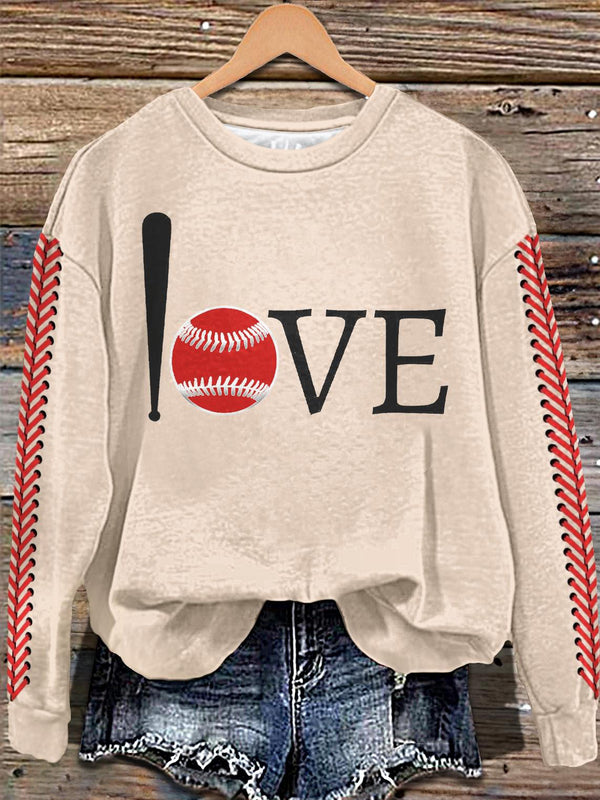 Retro Baseball Valentine's Day Love Printed Long Sleeve Casual Top