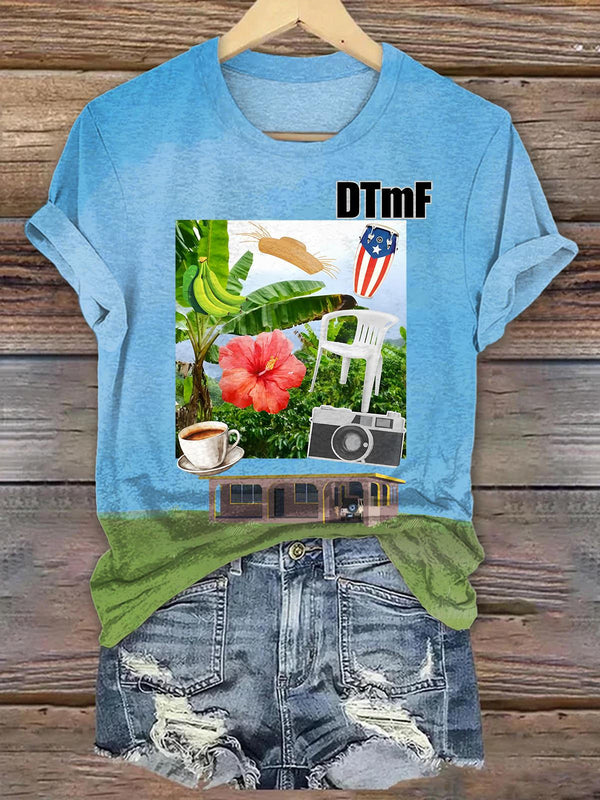 BadBunnyDTMF Print Crew Neck T-shirt