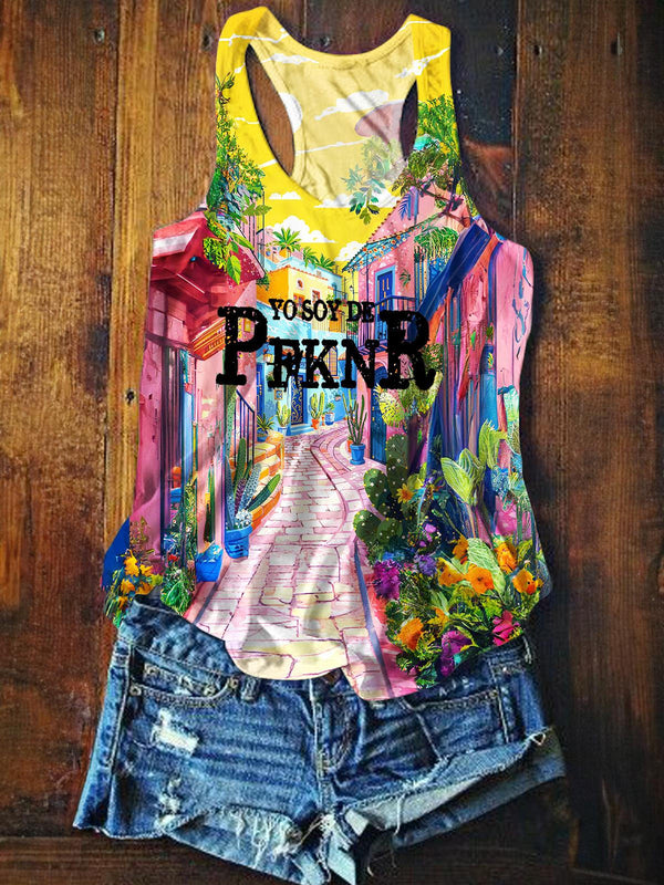 Puerto Rican Oil Painting Printed Casual Tank Top