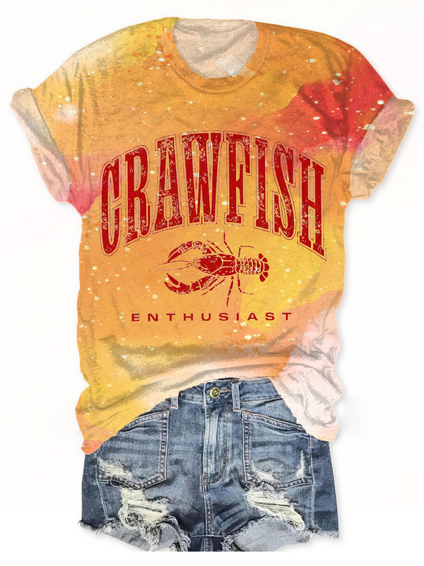Vintage Watercolor Crawfish Art Crew Neck T-shirt