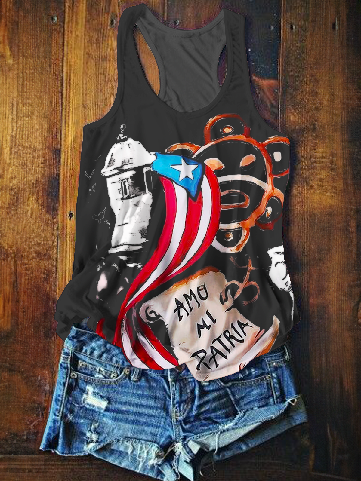 Puerto Rican Symbols Set Collage Printed Casual Tank Top