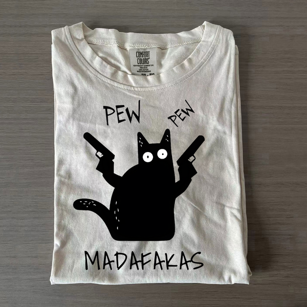 Unisex Gangster Cat with Guns' Cotton Crew Neck T-shirt