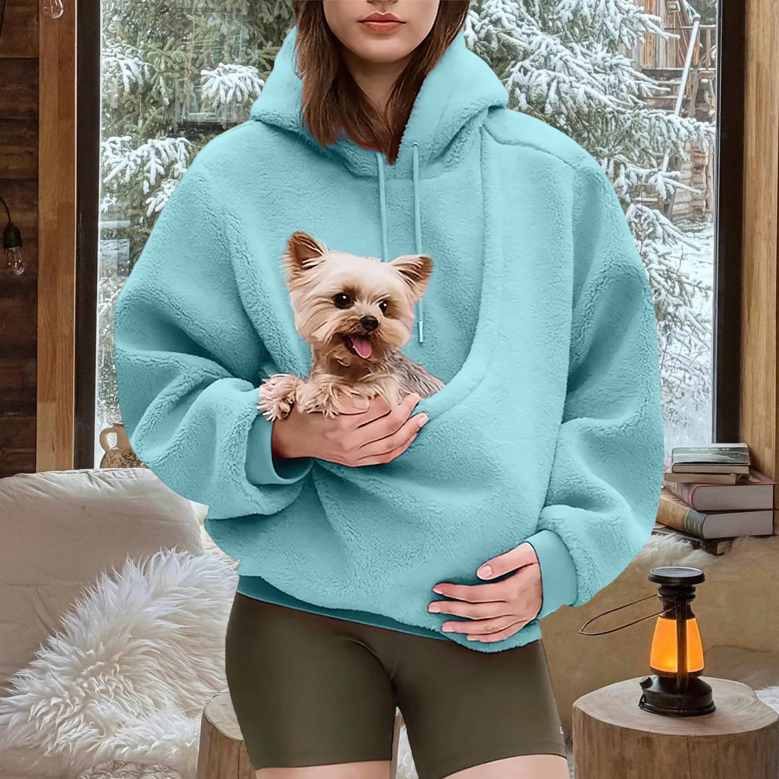 Pet Carrier Hoodie Fuzzy Solid Color Puppy Kitten Cat Holder Carriers Hoodies with Pocket for Home Sofa positive