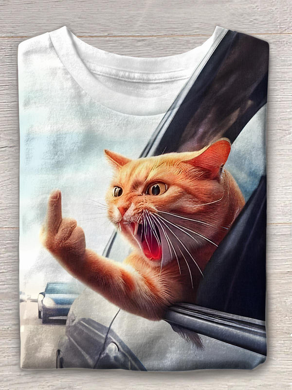 Angry Cute Kitten Print Crew Neck T-shirt