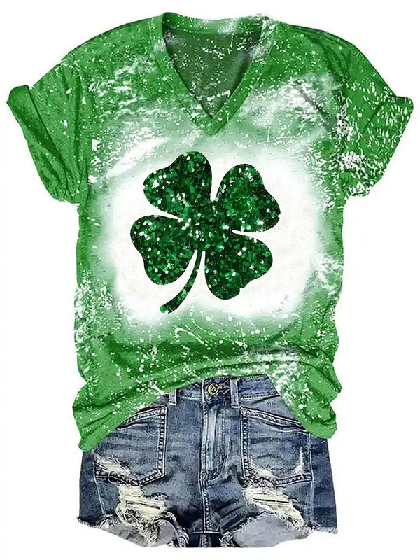 Women's Glitter Clover Tie Dye Top