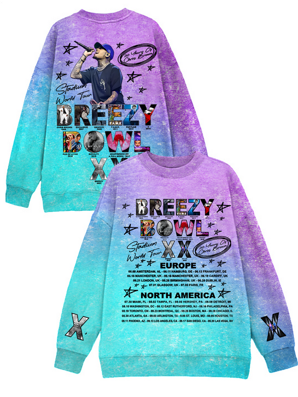 Camiseta informal de manga larga con estampado bilateral Breezy Bowl XX Tour de Chris Brown 