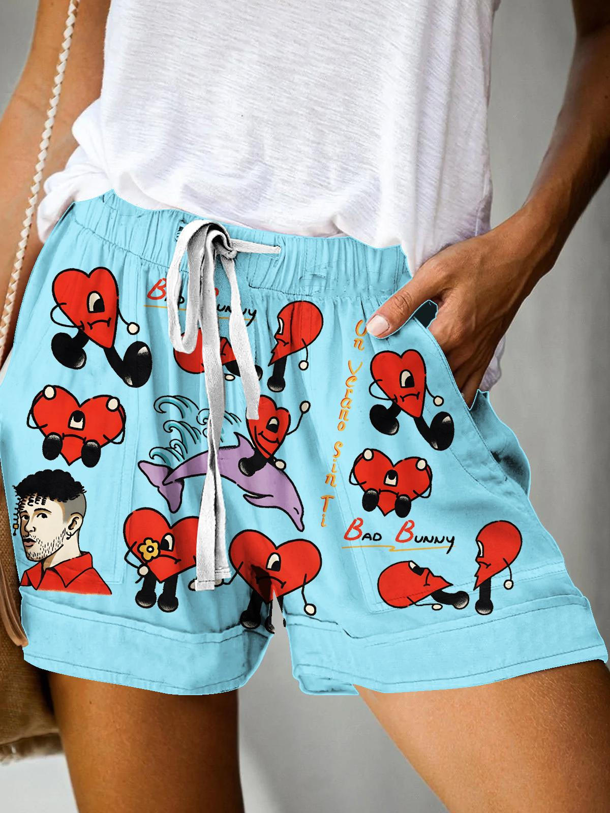 Puerto Rican Love Print Casual Shorts