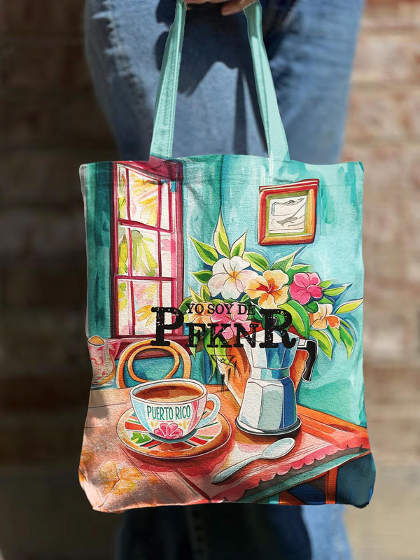 Puerto Rico Shoulder Zipper Canvas Bag