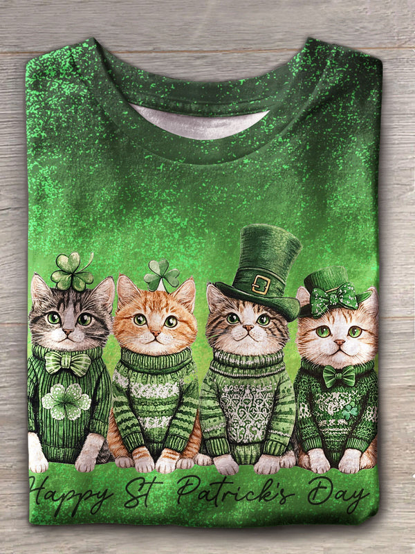 St Patrick Day Cats Crew Neck T-shirt