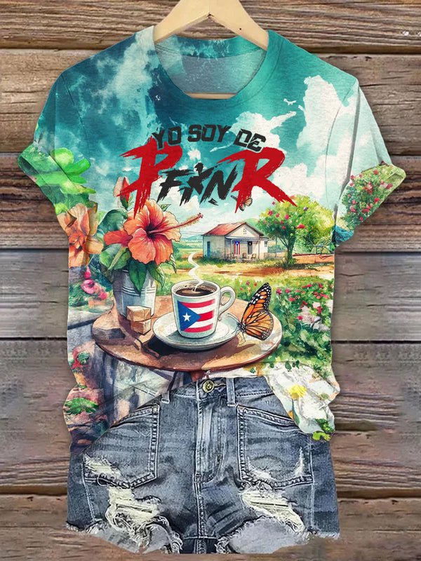 Pnkfr Puerto Rican Coffee Printed Crew Neck T-shirt