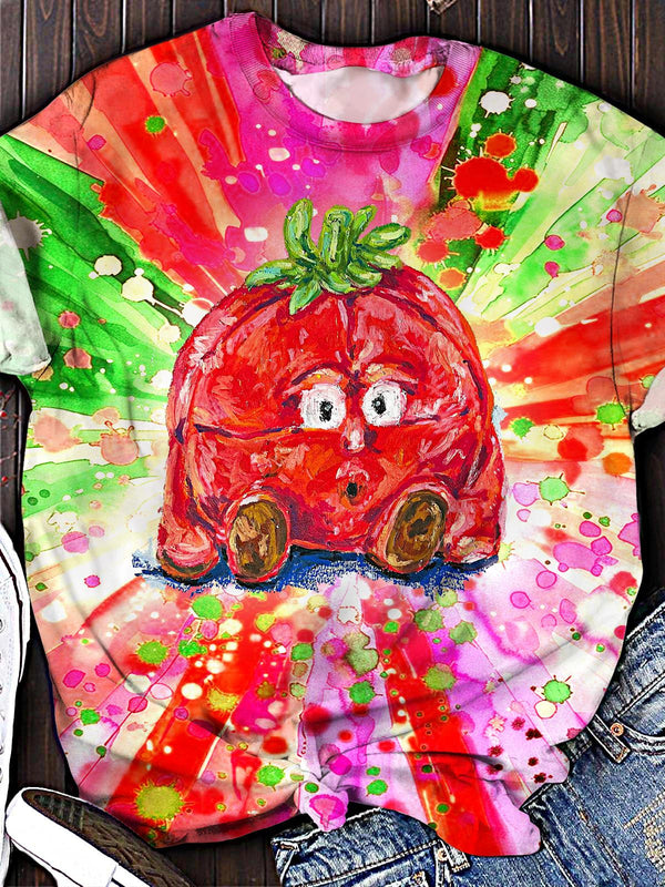 Camiseta de cuello redondo con tomate lindo de Crayon Art 