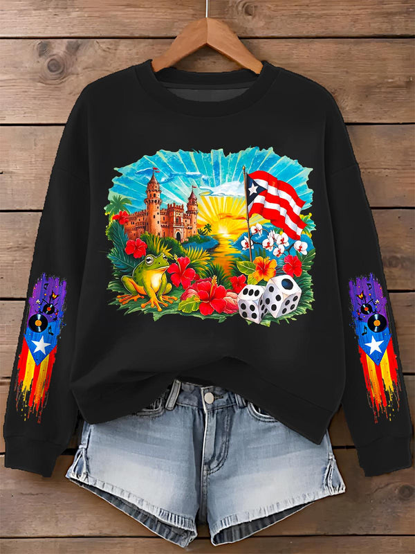 Puerto Rican Print Long Sleeve Casual Top