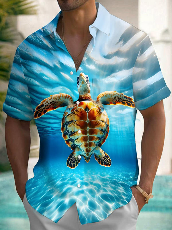 Camisas de manga corta con bolsillo para hombre Turtle