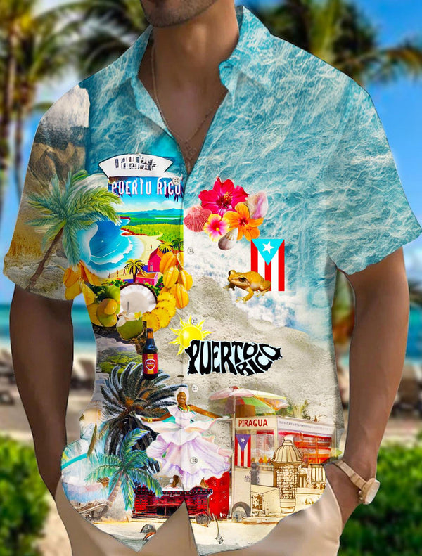 Puerto Rico Beach Puzzle Men's Short Sleeve Shirts
