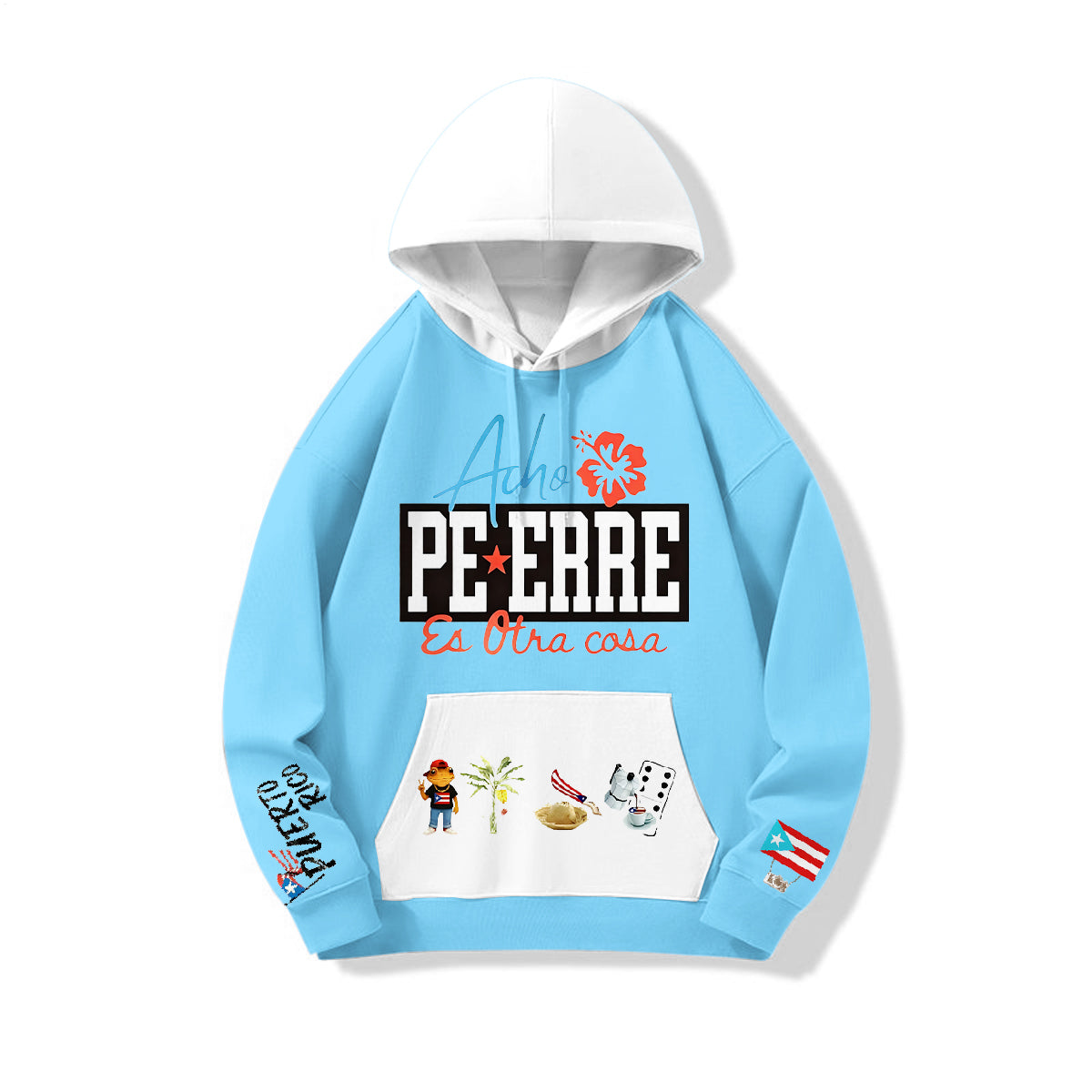 Puerto Rican Print Loose Fit Hooded Sweatshirt With Pockets