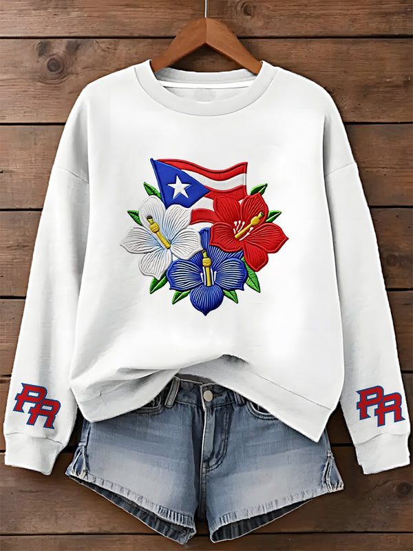 Puerto Rico Printed Long Sleeve Casual Top