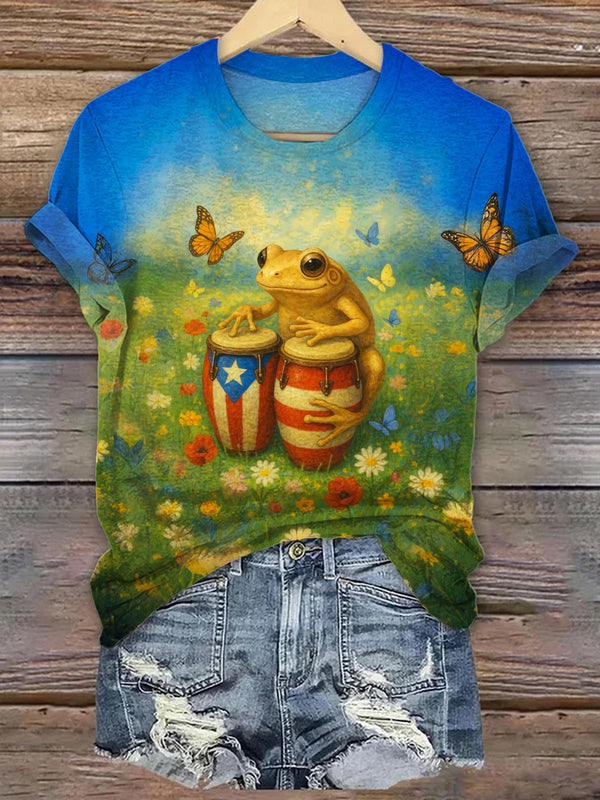 Puerto Rico Fun Frog Crew Neck T-shirt