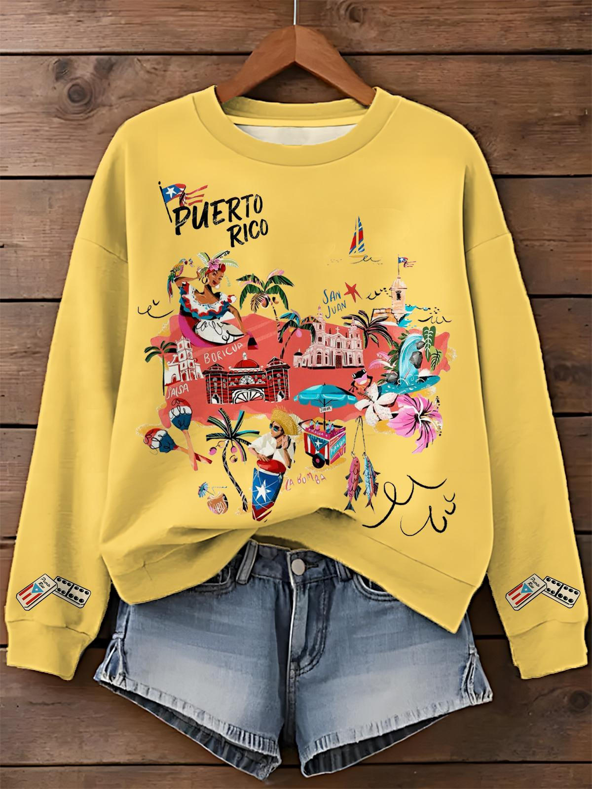BadBunny Puerto Rican Print Long Sleeve Casual Top