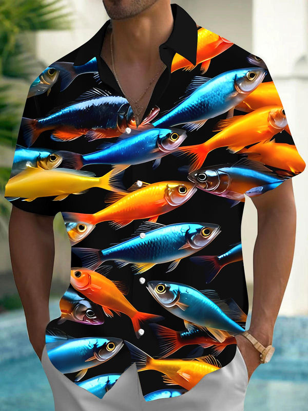 Camisas de manga corta con bolsillo para hombre Fish