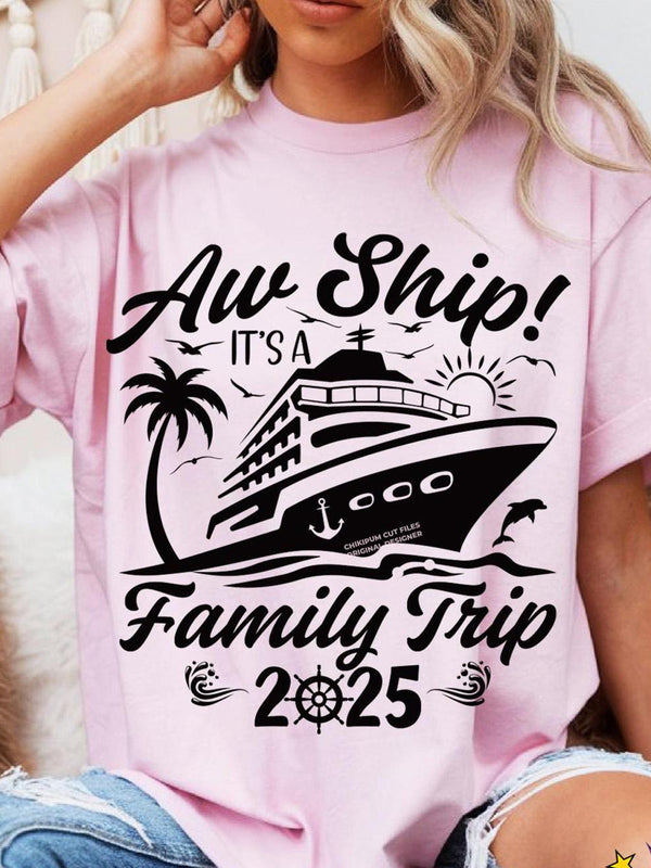 Camiseta de cuello redondo Viaje familiar 2025 