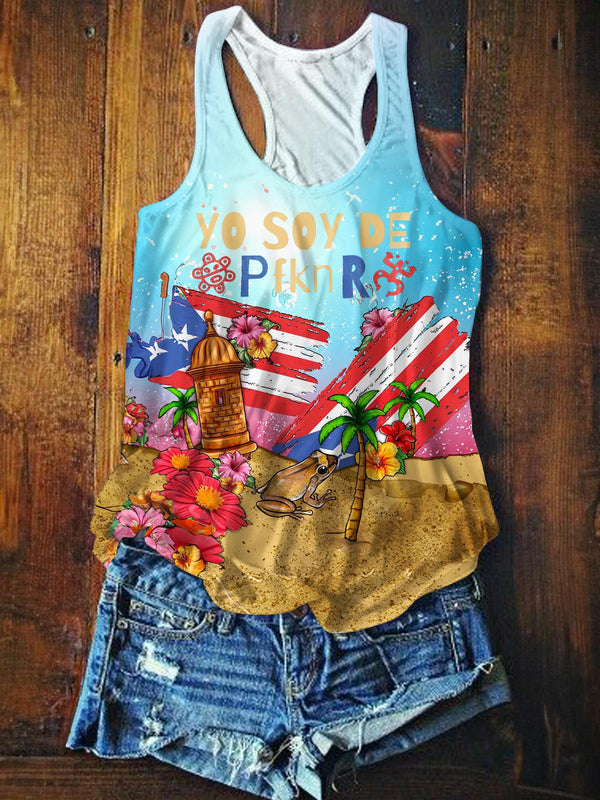 Puerto Rico Printed Casual Tank Top