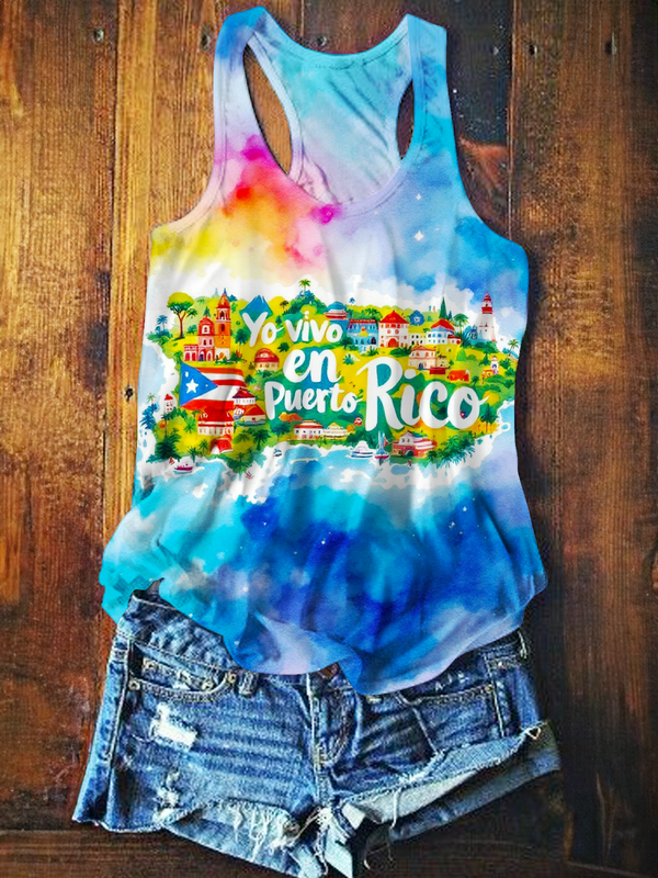 Yo Vivo En Puerto Rico Printed Casual Tank Top