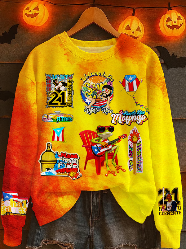 DTMF Puerto Rico Halloween Printed Long Sleeve Casual Top