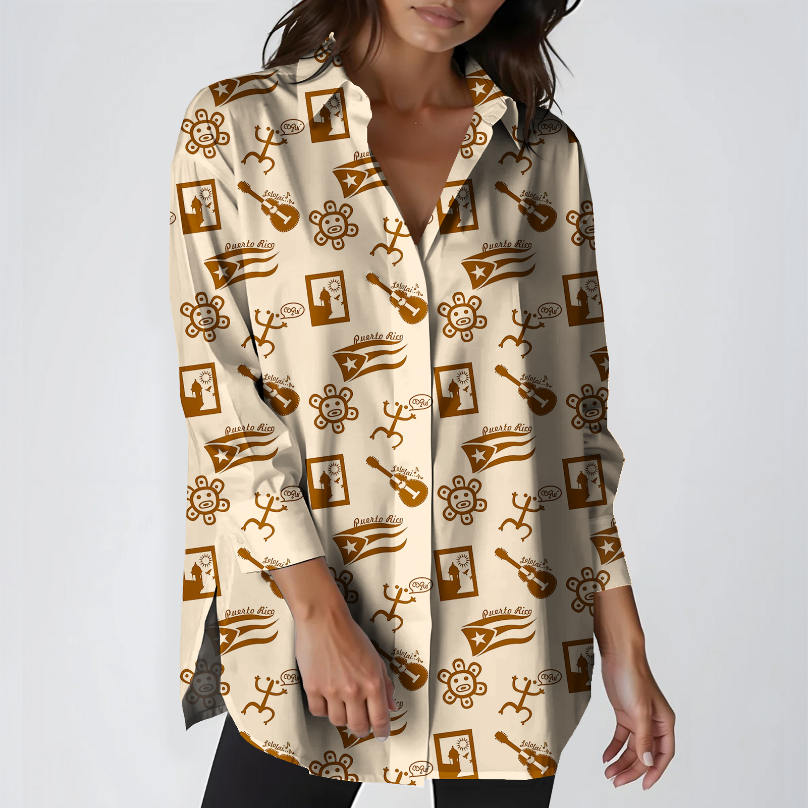 Puerto Rico Symbols Set Women's Printed Casual Shirt