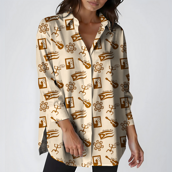 Puerto Rico Symbols Set Women's Printed Casual Shirt