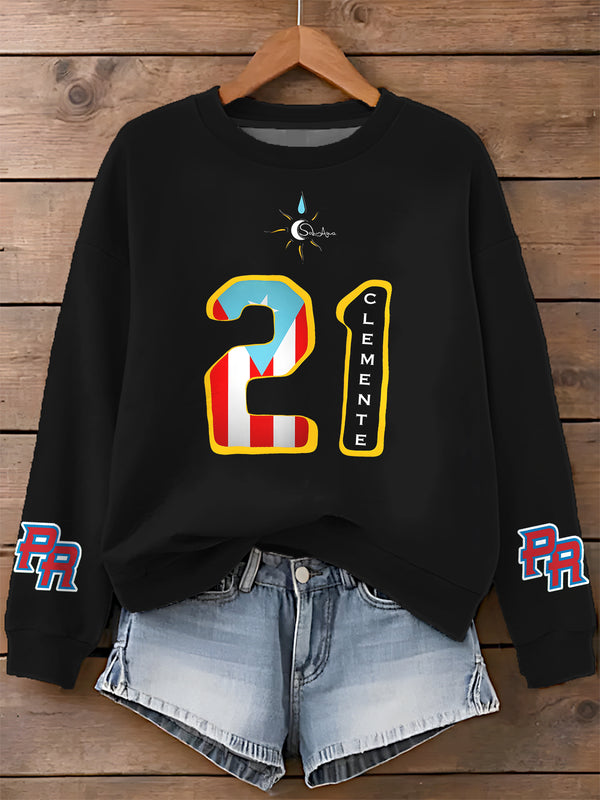 Roberto Clemente Printed Long Sleeve Casual Top