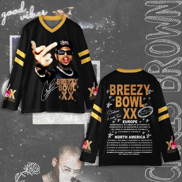 Breezy Bowl XX Tour Print V-Neck Long Sleeve Top