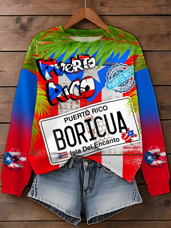 Puerto Rican Printed Long Sleeve Casual Top