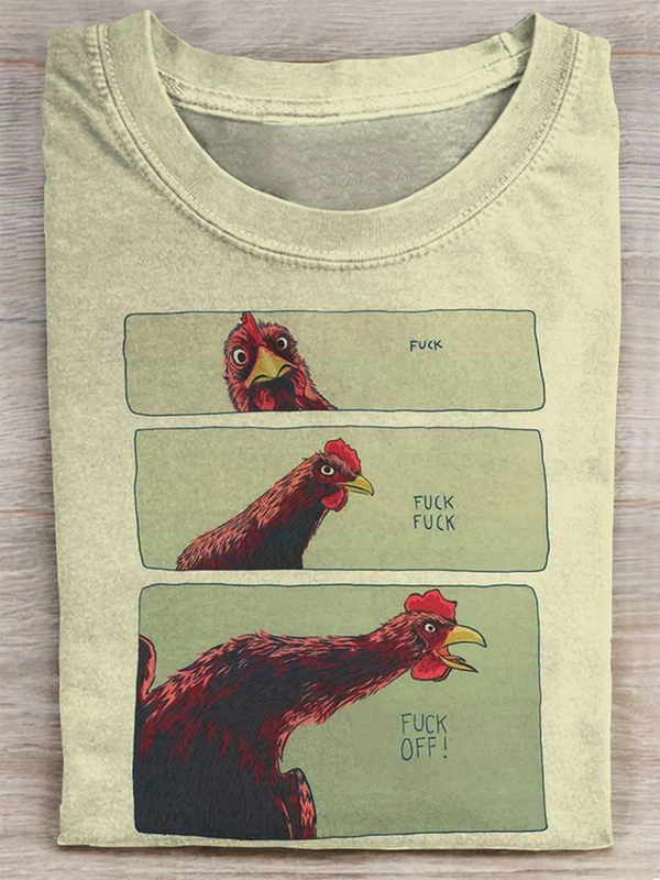 Fuck Fuck Fuck Off Funny Rooster Print Casual T-shirt