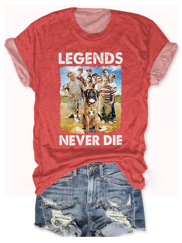 Retro 1990s Baseball Legends Never Die Crew Neck T-shirt