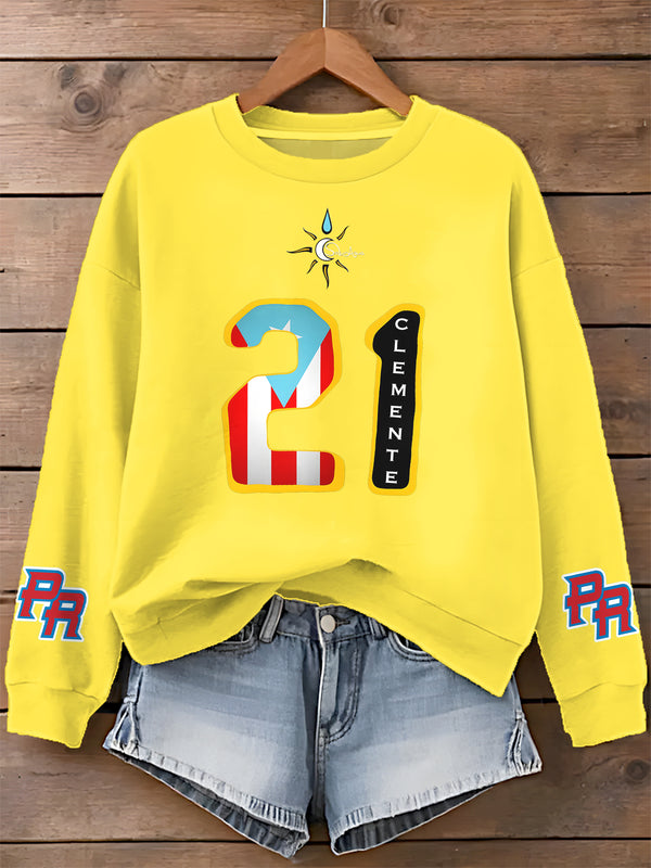 Roberto Clemente Printed Long Sleeve Casual Top