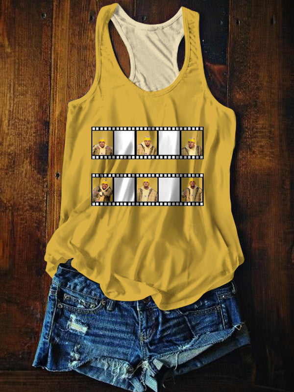 Camiseta informal sin mangas con estampado de película con retrato amarillo divertido de Chris Brown