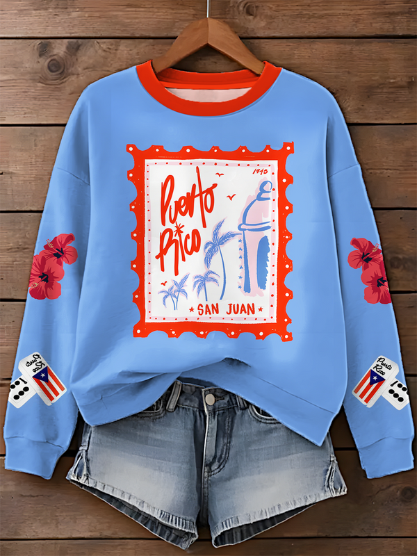 Puerto Rican Pride San Juan Printed Long Sleeve Casual Top