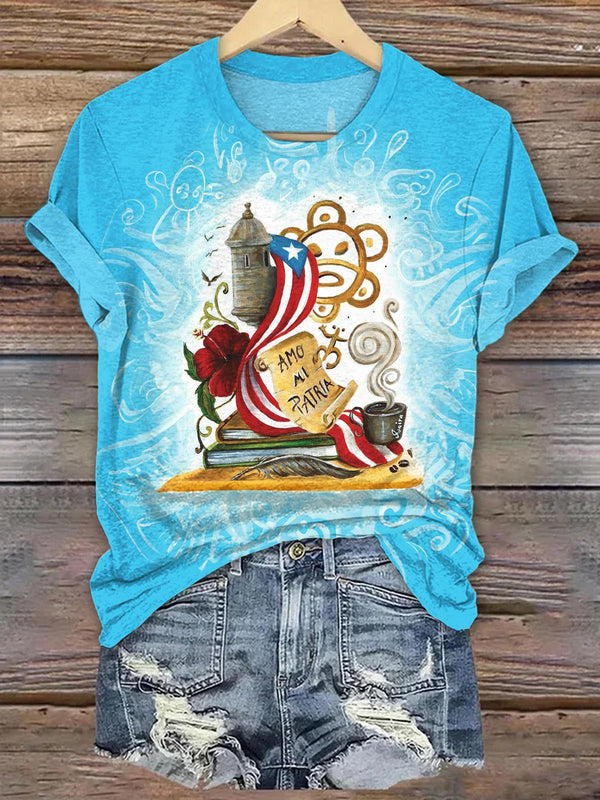 Puerto Rican Print Crew Neck T-shirt